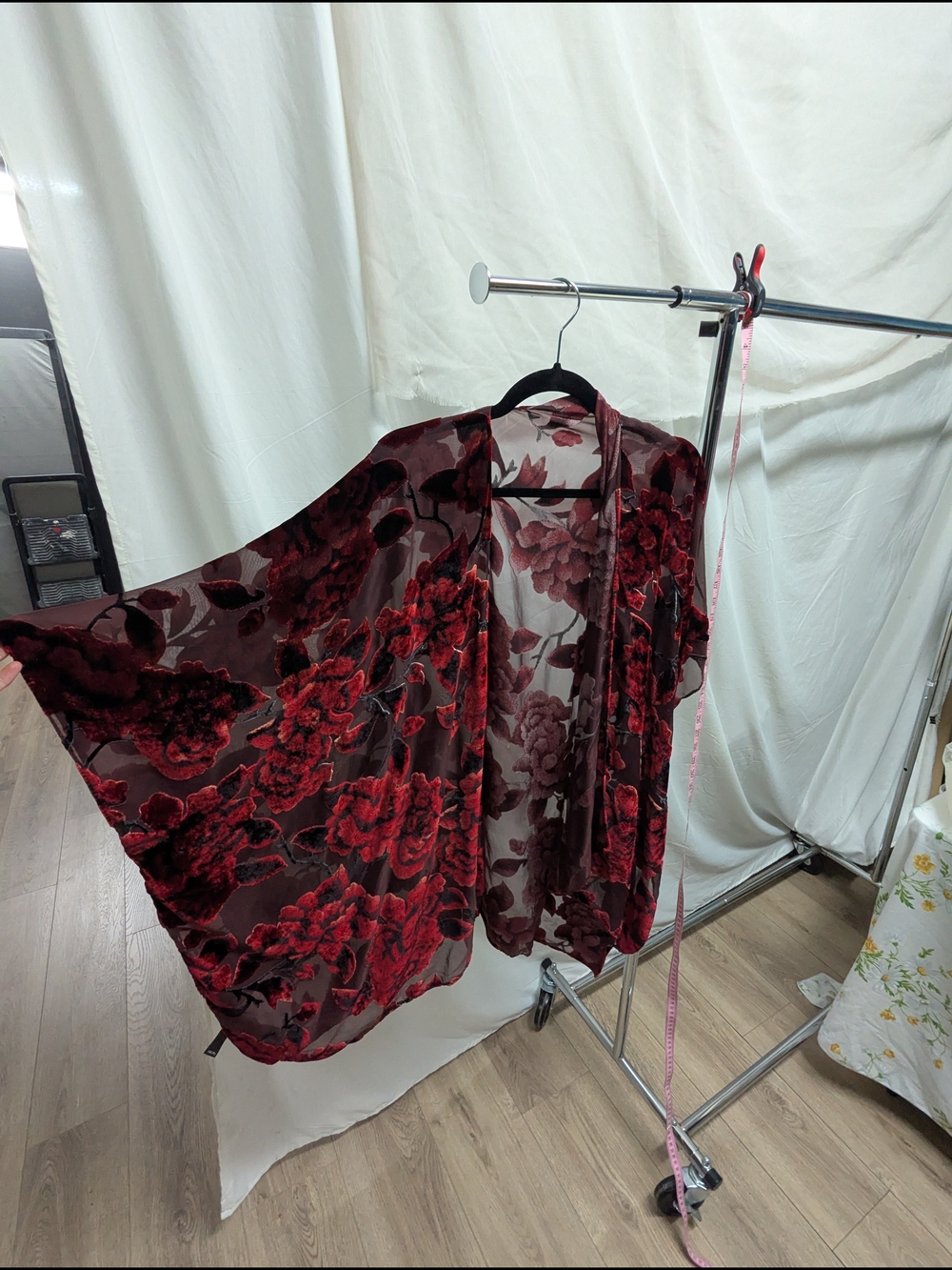 Le Château Red and Black Floral Kimono Jacket